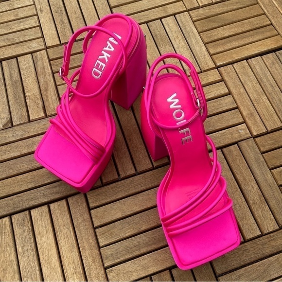 NEW! Naked Wolfe- Jennie Hot Pink Satin Platform Sandals With Heels Size 9 - Picture 5 of 15
